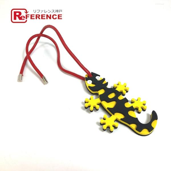 LOEWE ロエベ トカゲモチーフ サラマンダー ストラップ チャーム レザー イエロー×ブラック×...