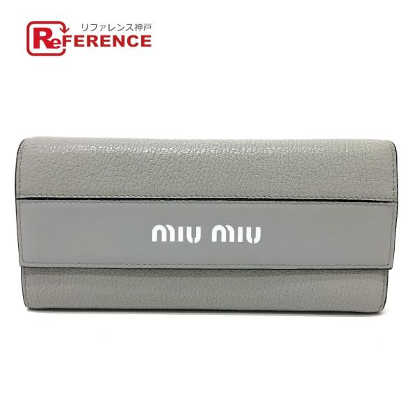 MIUMIU ミュウミュウ 5MH109 ウォレット 二つ折り ロゴ 長財布 グレー レディース【中...
