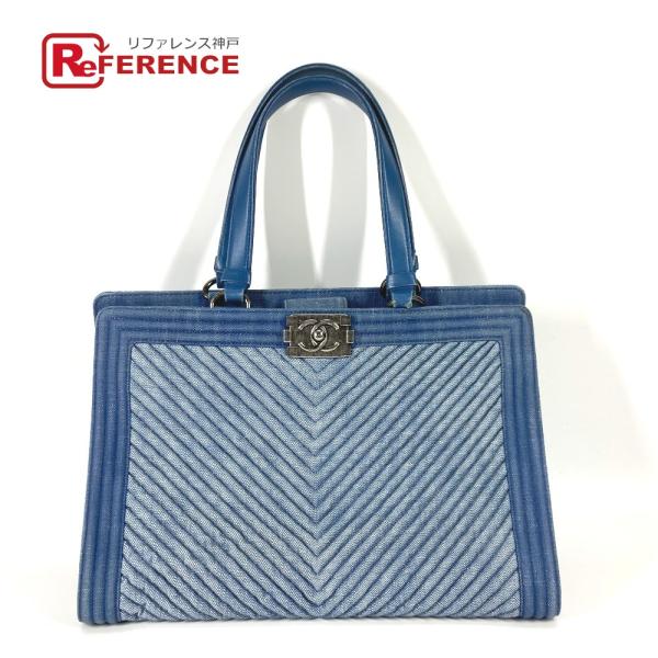 CHANEL シャネル ボーイシャネル Vステッチ カバン ショルダーバッグ トートバッグ ブルー系...