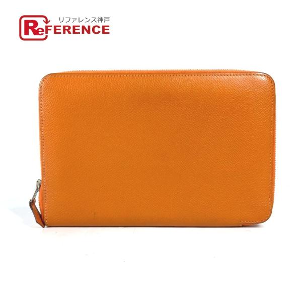 HERMES エルメス アザップインテグラル ロングウォレット ラウンドファスナー 長財布 オレンジ...