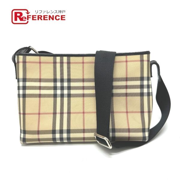 BURBERRY バーバリー チェック メッセンジャー ショルダーバッグ PVC/レザー ベージュ ...