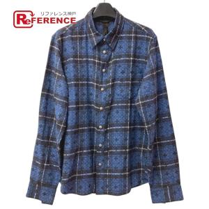 CHROME HEARTS クロムハーツ ルーズエンド クロスレザーパッチ チェック シャツ 長袖 アパレル シャツ 長袖シャツ ブルー メンズ【中古】