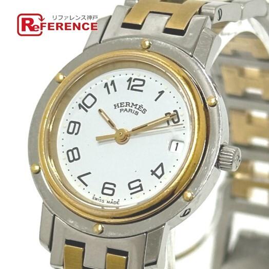 HERMES エルメス CL3.240 クリッパー クォーツ デイト  腕時計 シルバー レディース...