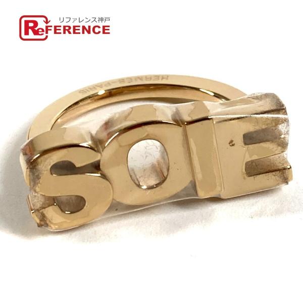 新品同様 HERMES エルメス SOIE ロゴ スカーフ小物 アクセサリー スカーフリング ゴール...