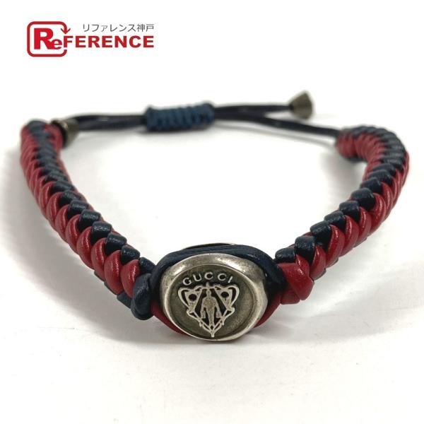 GUCCI グッチ ロゴ クレスト アクセサリー ジュエリー 編み込みレザー 革ブレス ブレスレット...