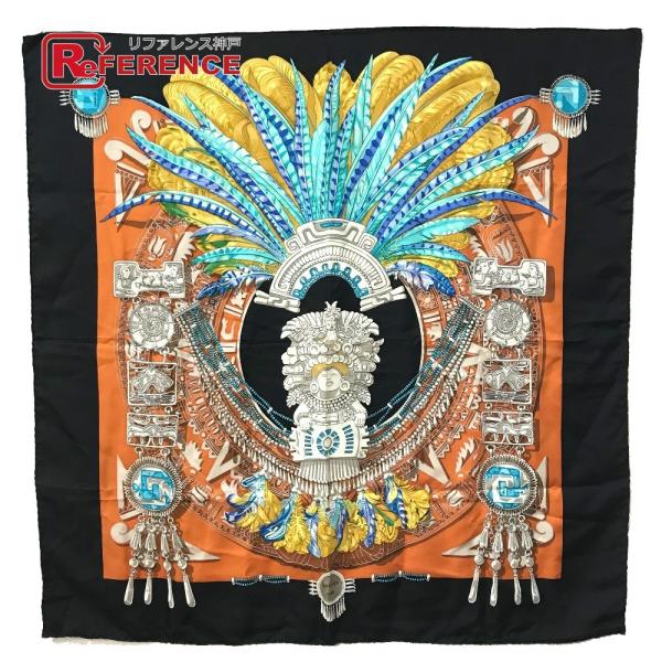 HERMES エルメス カレ90 大仏 仏像 カーニバル シルクスカーフ シルク レディース ブラッ...