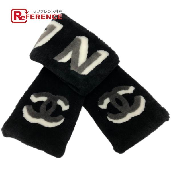 新品同様 CHANEL シャネル AA7074 CC ココマーク マフラー ブラック レディース【中...