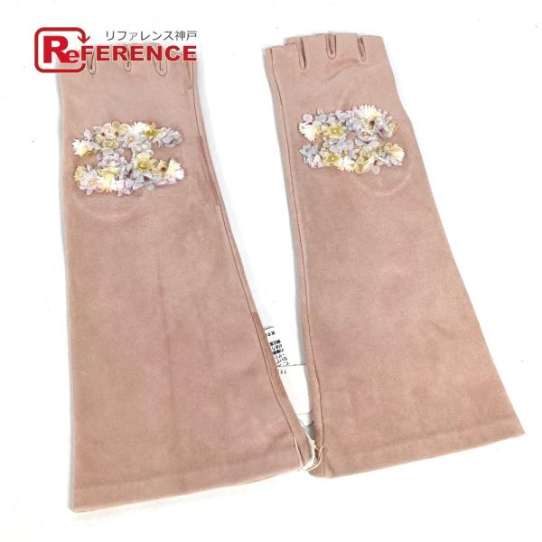 CHANEL シャネル フラワー 花柄 ロンググローブ フィンガーレス 手袋 ピンク系 レディース【...