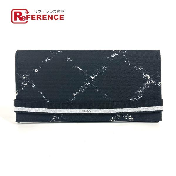 美品 CHANEL シャネル A14344 旧トラベルライン ロングウォレット 2つ折り 長財布 ブ...
