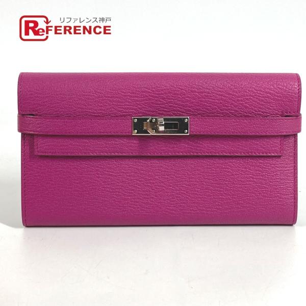 新品同様 HERMES エルメス ケリーウォレット ロングウォレット フラップ 長財布 ローズパープ...