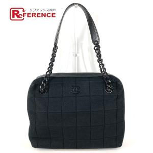 CHANEL シャネル CC ココマーク ロゴ チョコバー トートバッグ カバン 肩掛け ショルダーバッグ ブラック ユニセックス【中古】