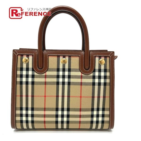 美品 BURBERRY バーバリー 8025267 タイトル ミニ チェック ハンドバッグ ブラウン...