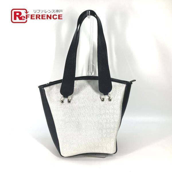 BVLGARI ブルガリ ラメ バイカラー トートバッグ 肩掛け ロゴマニア ハンドバッグ ホワイト...