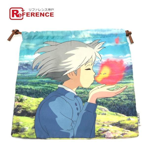 美品 LOEWE ロエベ ハウルの動く城 ドローストリング 巾着 ジブリコラボ ポーチ ブルー レデ...