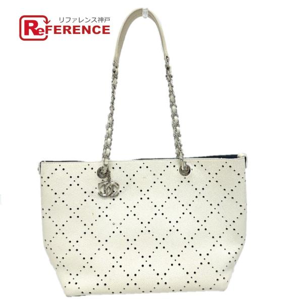 CHANEL シャネル マトラッセ パンチング チェーンバッグ ココマーク トートバッグ ホワイト ...