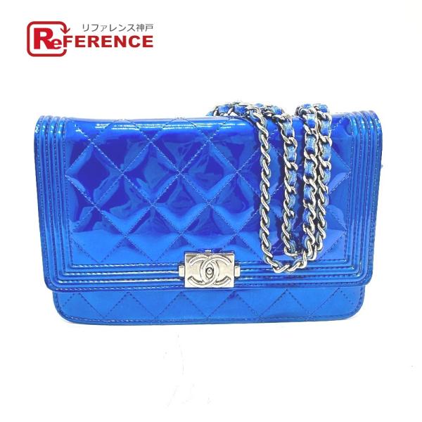 CHANEL シャネル ボーイシャネル チェーンウォレット ショルダーバッグ ガンメタブルー レディ...