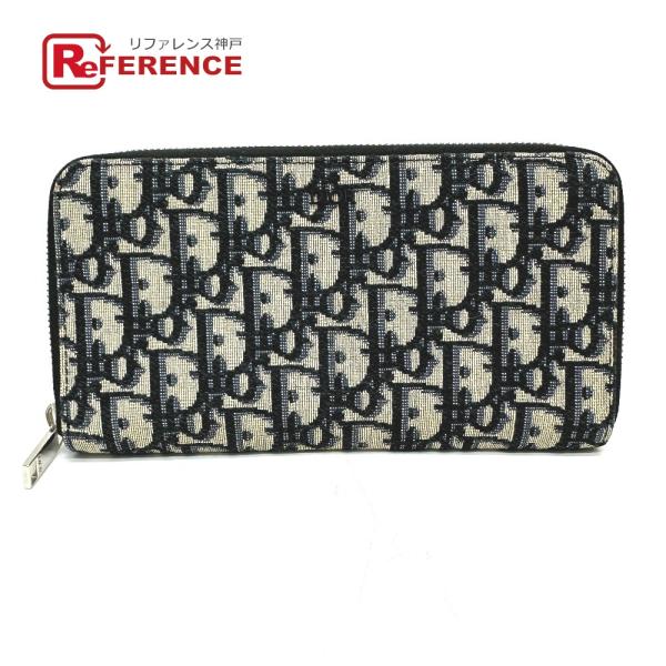 Dior ディオール オブリーク ラウンドジップ 長財布 ネイビー メンズ【中古】