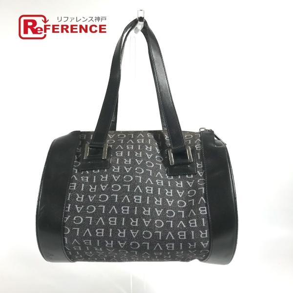 BVLGARI ブルガリ ドラム型 カバン 肩掛け ロゴマニア デニム ハンドバッグ ブルー レディ...