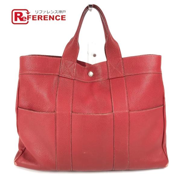 HERMES エルメス フールトゥMM トートバッグ オールレザー 革  ハンドバッグ レッド ユニ...