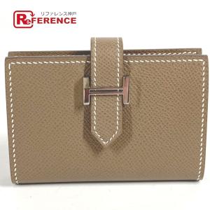 HERMES エルメス ベアン Hロゴ 名刺入れ パスケース 2つ折り カードケース エトゥープ ベージュ系 ユニセックス【中古】