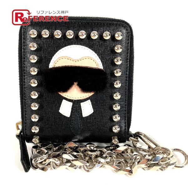 FENDI フェンディ 7M0197 カールラガーフェルド ラウンドファスナー ウォレットチェーン付...