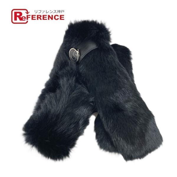 GUCCI グッチ 185746 ファー ティペット  Gロゴ マフラー ブラック ユニセックス【中...