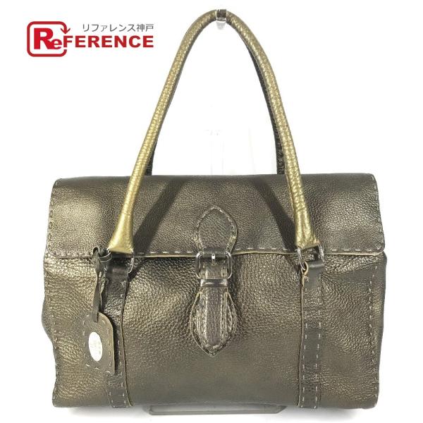 FENDI フェンディ セレリア ステッチ カバン トートバッグ フラップ ハンドバッグ メタリック...