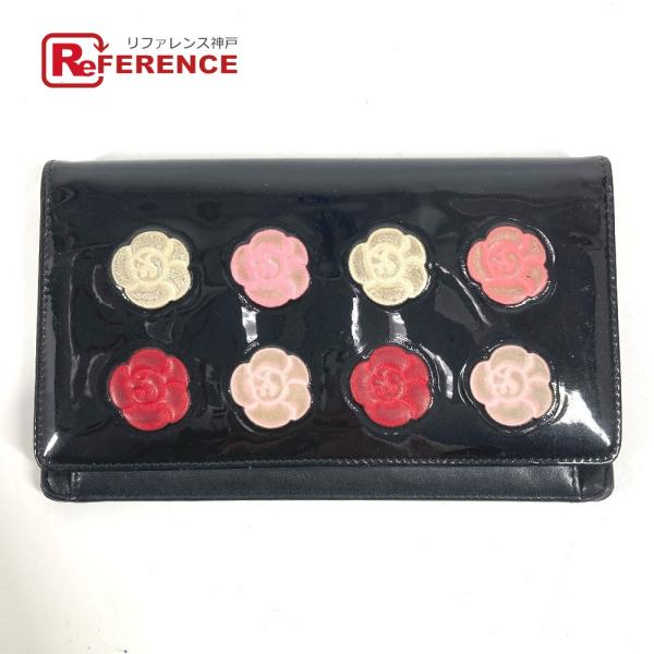 CHANEL シャネル カメリア ロゴ ロングウォレット 2つ折り 長財布 ブラック ユニセックス【...