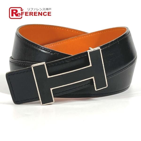 HERMES エルメス Hベルト ロゴ アクセサリー バックル バイカラー ベルト ブラック ユニセ...