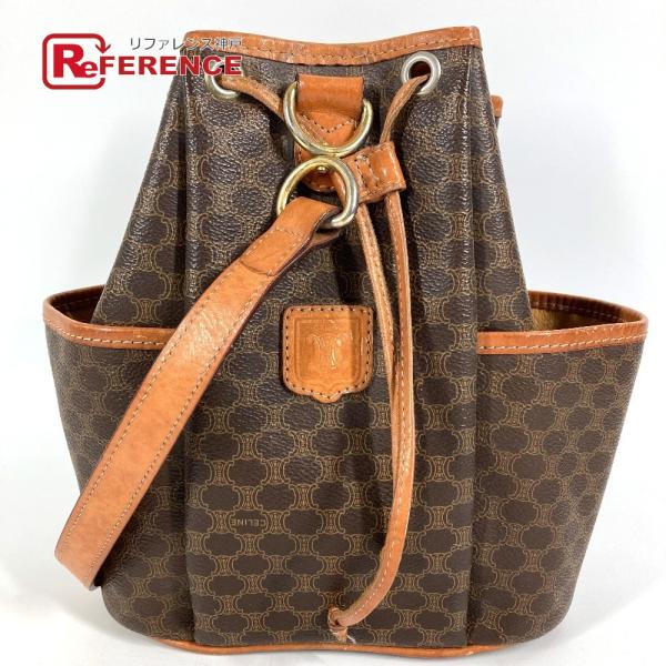 CELINE セリーヌ マカダム ロゴ カバン 巾着 斜め掛け ヴィンテージ ショルダーバッグ ブラ...