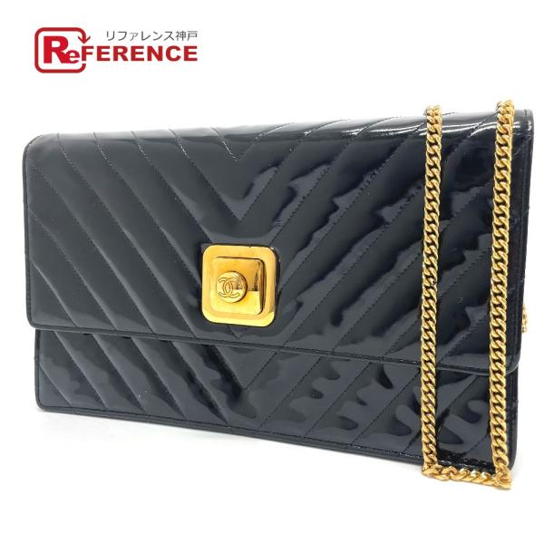 CHANEL シャネル Vステッチ シェブロン CCココマーク チェーン ショルダーバッグ エナメル...