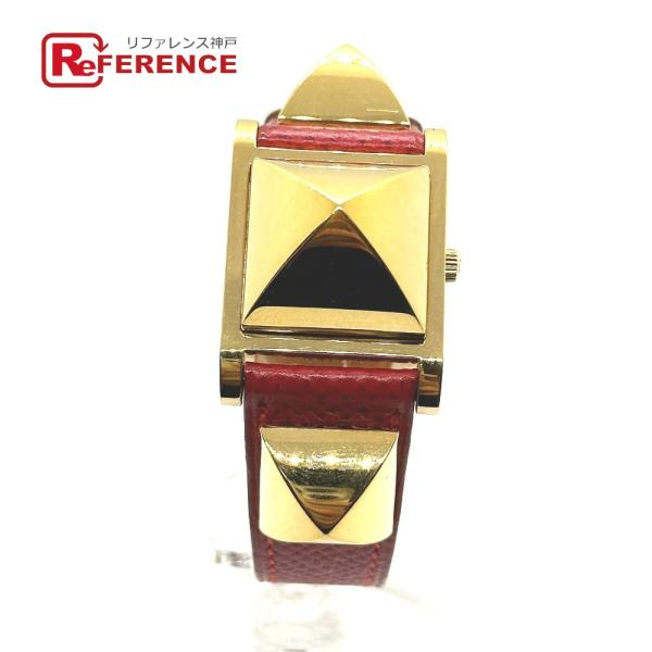 HERMES エルメス メドール クオーツ ブレスレットウォッチ 腕時計 GP M○刻 ゴールド レ...