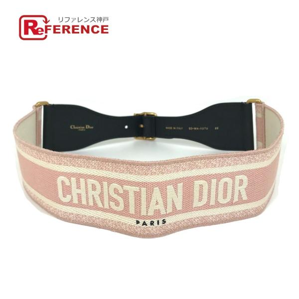 Dior ディオール エンブロイダリー ロゴ 太ベルト 幅広 ベルト キャンバス/レザー ピンク レ...