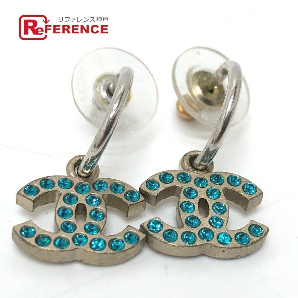 CHANEL シャネル 06P ココマーク ラインストーン ピアス シルバー レディース【中古】