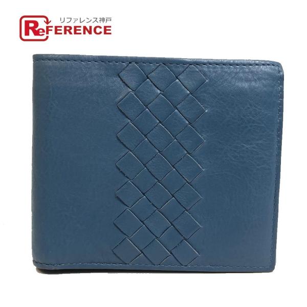 BOTTEGA VENETA ボッテガヴェネタ イントレチャート 2つ折り財布 レザー ブルー系 レ...