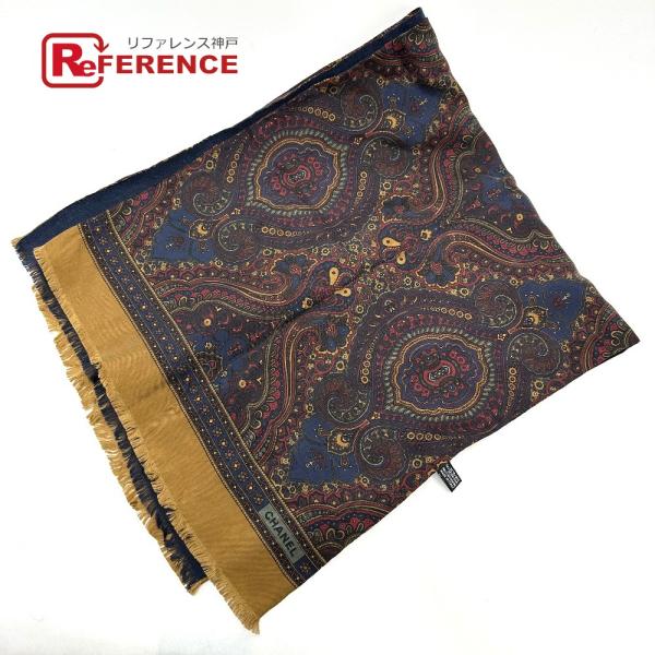 CHANEL シャネル ペイズリー ショール ストール ネイビー レディース【中古】