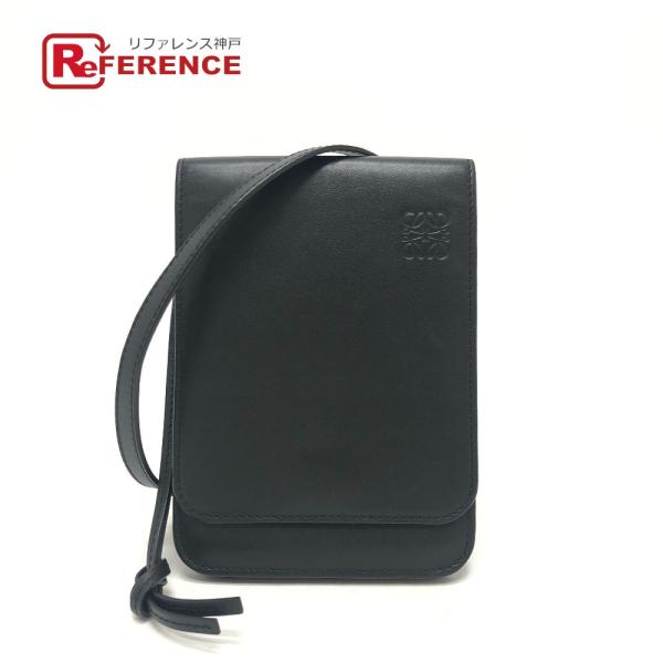 LOEWE ロエベ ロゴ ガゼットフラット クロスボディ ポシェット ショルダーバッグ ブラック レ...