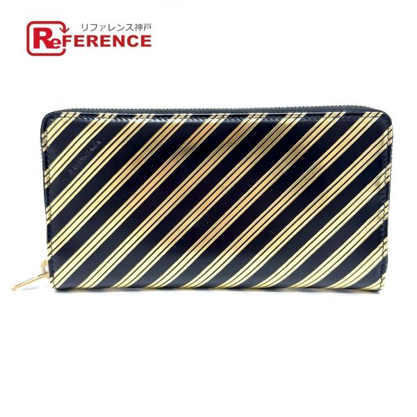 未使用 BALENCIAGA バレンシアガ 392124 ストライプ ラウンドファスナー ロング 小...