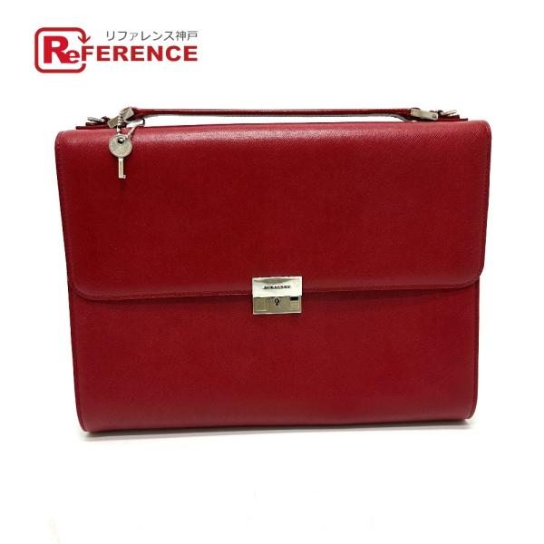 BURBERRY バーバリー ロゴ 2WAY ビジネスバッグ レッド レディース【中古】