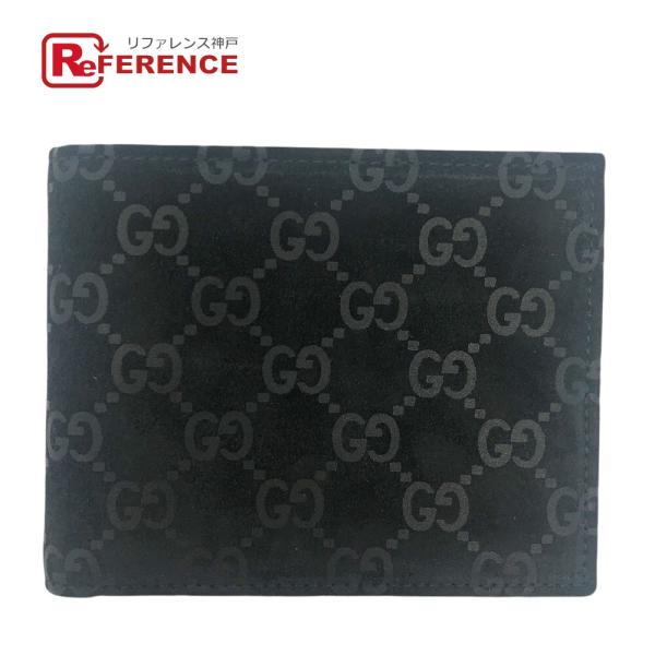 新品同様 GUCCI グッチ GG柄 2つ折り ミニウォレット 2つ折り財布 ブラック スエード レ...