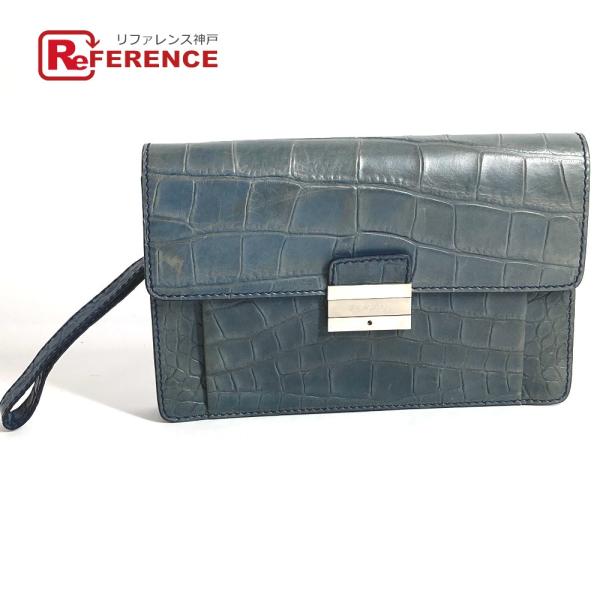 VERSACE ヴェルサーチ ロゴ カバン セカンドバッグ  ストラップ付き クラッチバッグ ブルー...