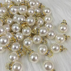 ラインストーンで飾られた50ピースベージュパールビーズペンダントDIYネックレスイヤリング工芸品TheBigThumbによるジュエリー作りのためのアク