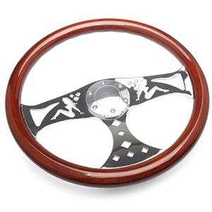 HSen Racing 直径380mm 車用 ウッド ステアリング ハンドル ステンレス製 38Ф レトロ 木目柄 シルバースポーク 美人デザイン ス