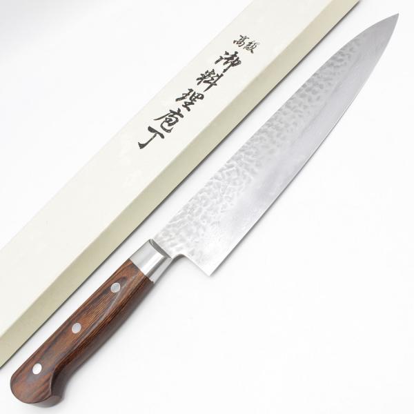 堺實光 ミルフィーユ 牛刀 槌目 割込 ダマスカス鋼 八寸 鍔付柄 刃渡り約240mm 洋包丁