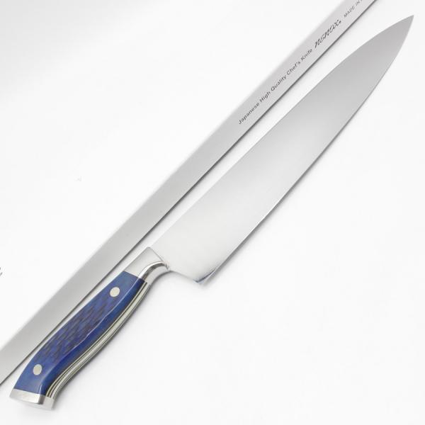 【新品】子の日 コアレス ダマスカス 牛刀 ジグドボーン ブルー 八寸 鏡面 刃渡り約240mm N...