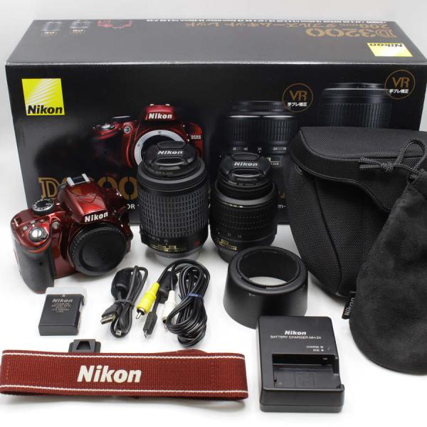 Nikon D3200 200mm ダブルズームキット レッド デジタル一眼レフカメラ D3200W...
