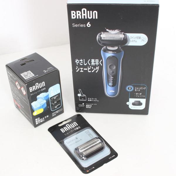 ボーナスストア+5％【新品】ブラウン シリーズ6 62-B7200cc ブルー 予備替刃+洗浄液付き...