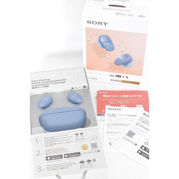 【美品】ソニー WF-SP800N LM 完全ワイヤレスノイズキャンセリングイヤホン 防水仕様 ブル...