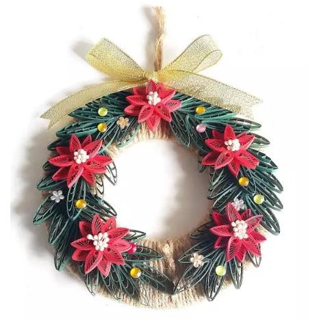 ペーパークイリングキット　「クリスマスリース」 ポインセチア　台紙とペーパーのセット