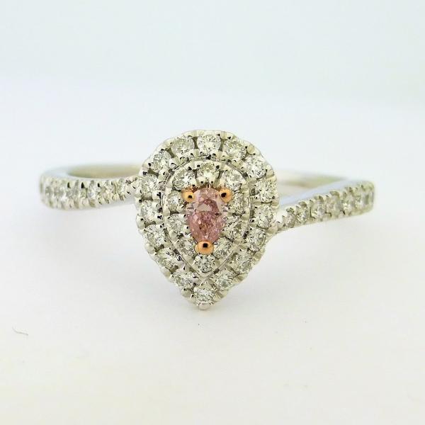 運命のサクラ色。天然ピンクダイヤモンド 0.057ct 贅沢プラチナリング CGL鑑定付 雫型のペア...